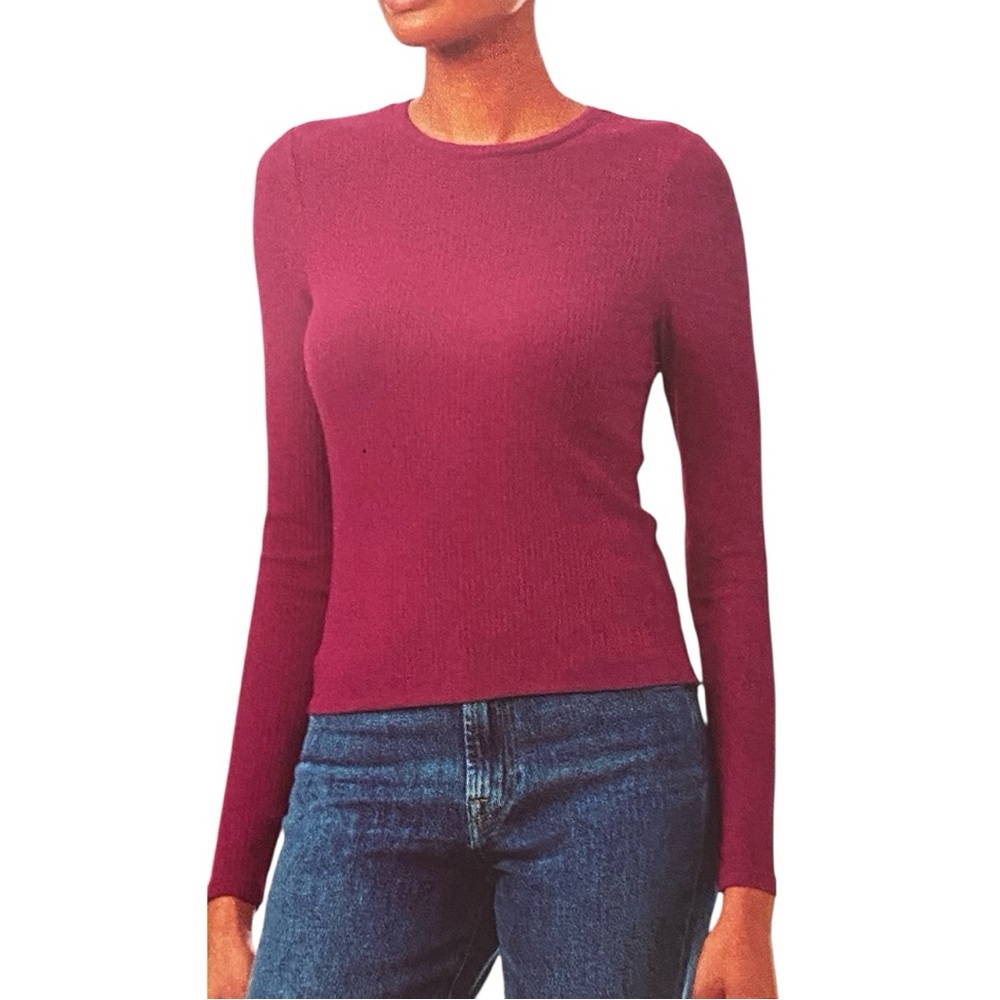 NEW Splendid Ribbed Long Sleeve Top Medium Pink Crewneck Stretch